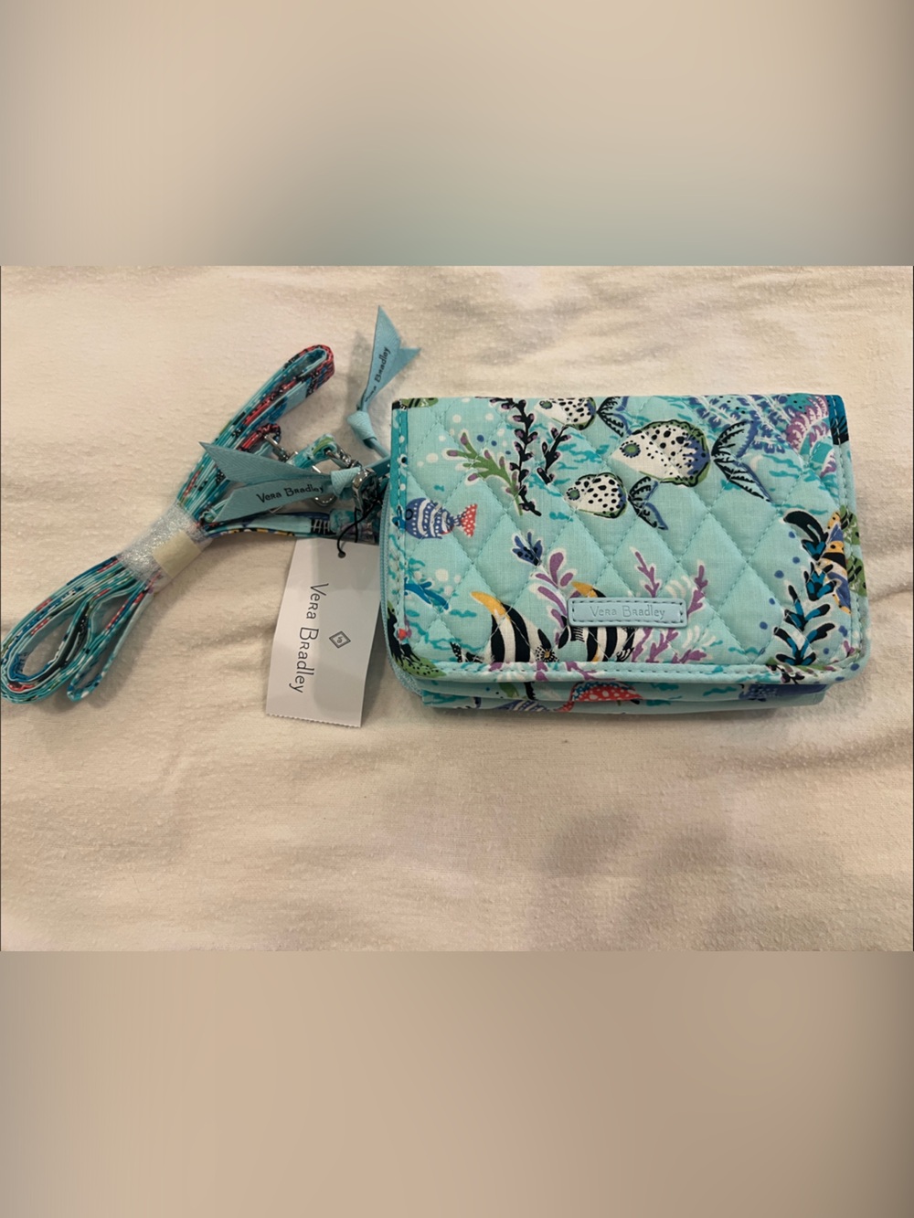 Vera Bradley Aqua Floral Quilted  Crossbody Wallet